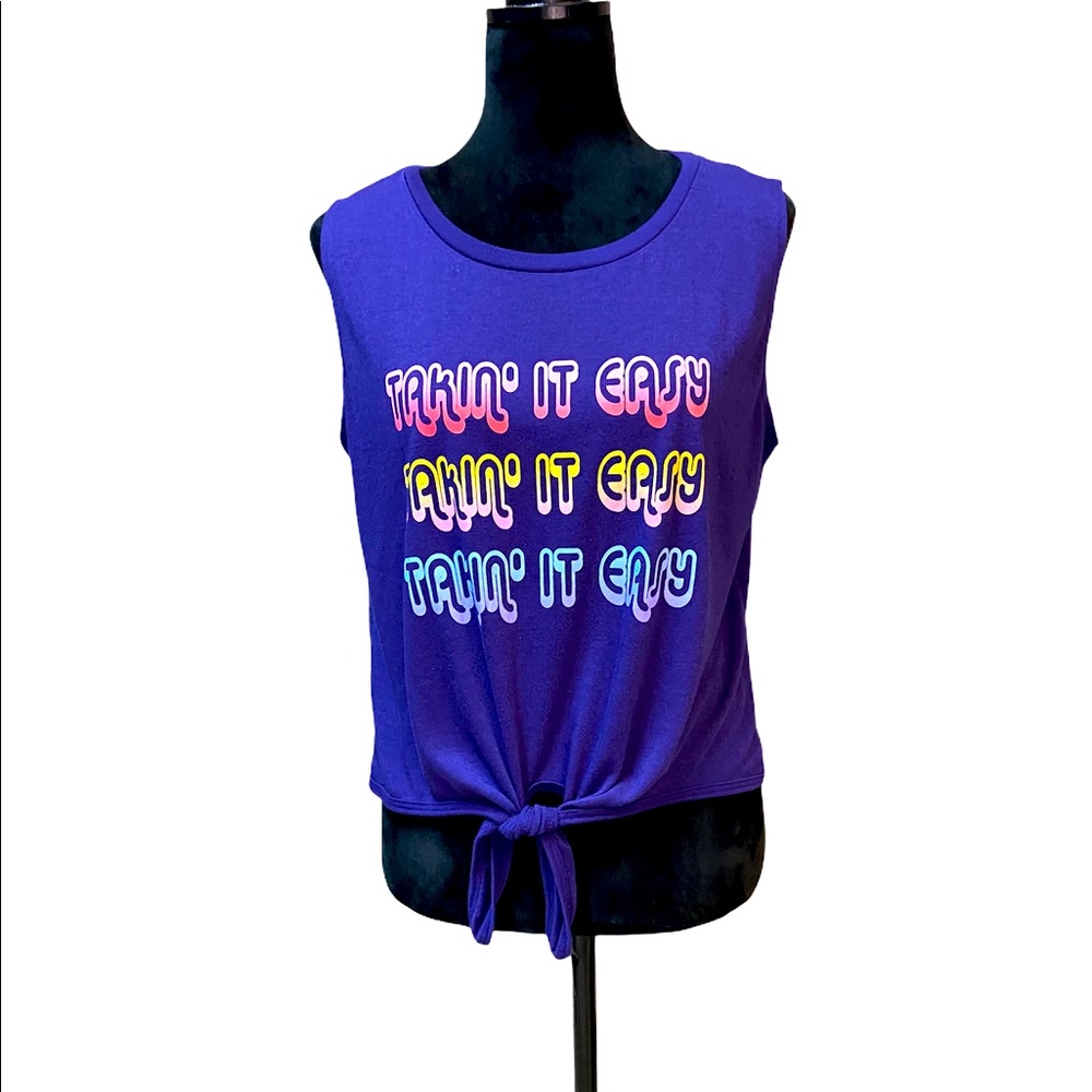Made right Takin it easy blue tank with front ties